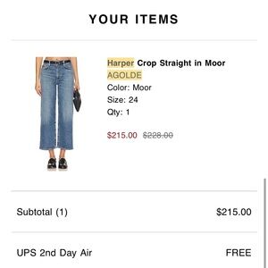 Agolde Harper Crop Straight Jeans in Moor Blue